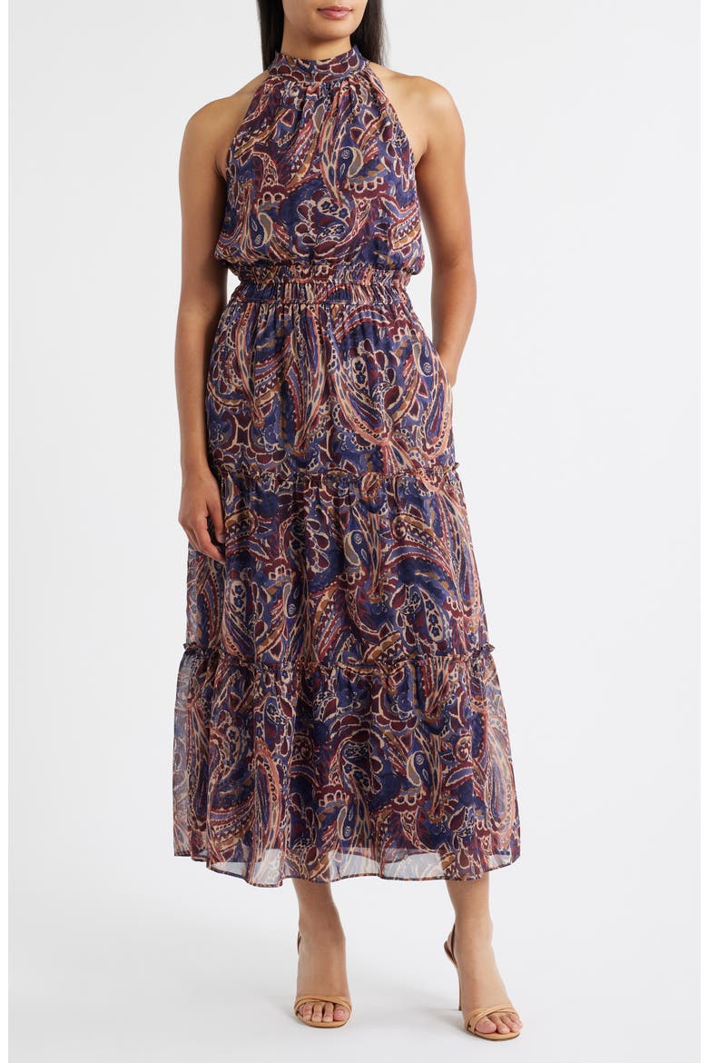 Paisley Sleeveless Dress, Main, color, NAVY MULTI