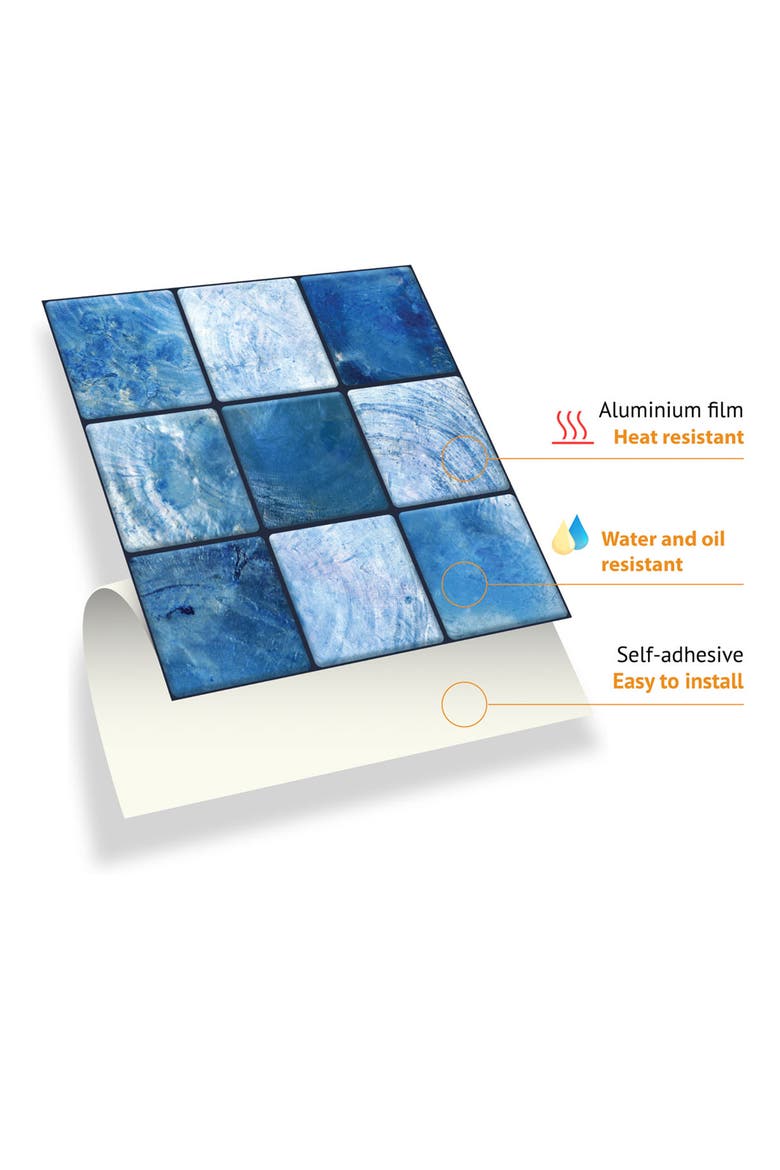 Pearl Blue Tile Wall Decal, Alternate, color, BLUE/ BLACK