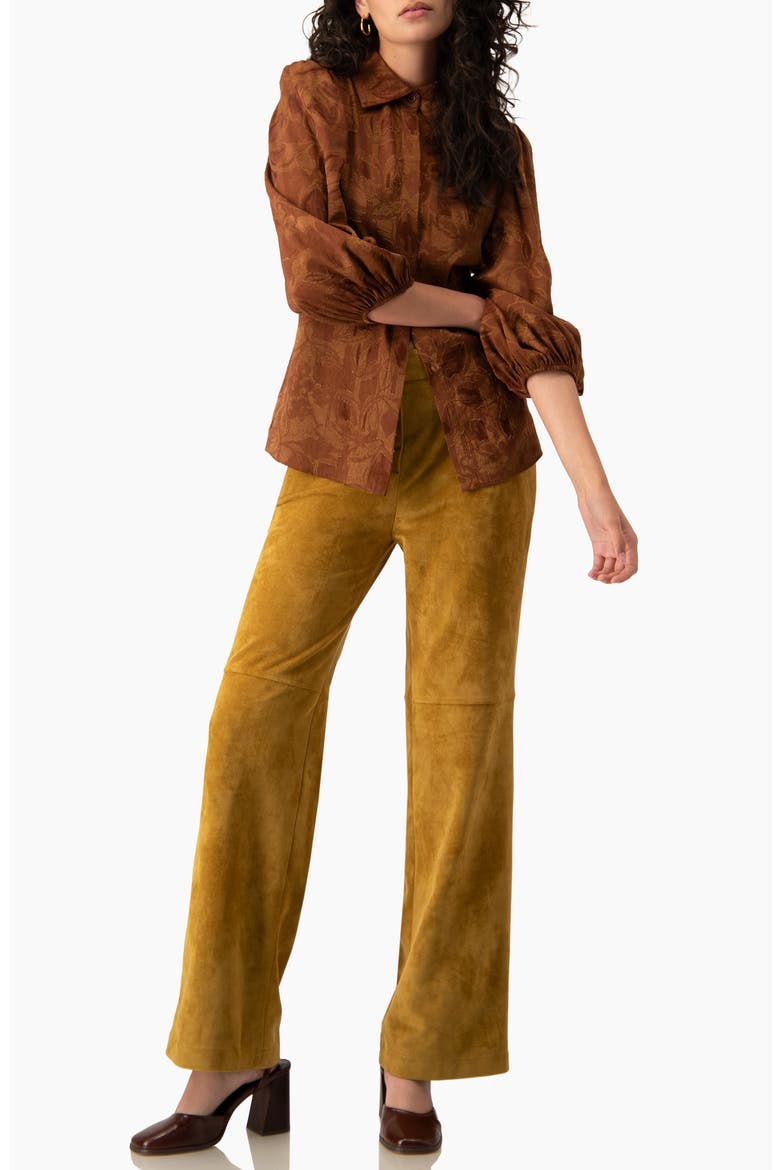 Faux-Suede High-Rise Tailored Flared Trousers, Alternate, color, Khaki