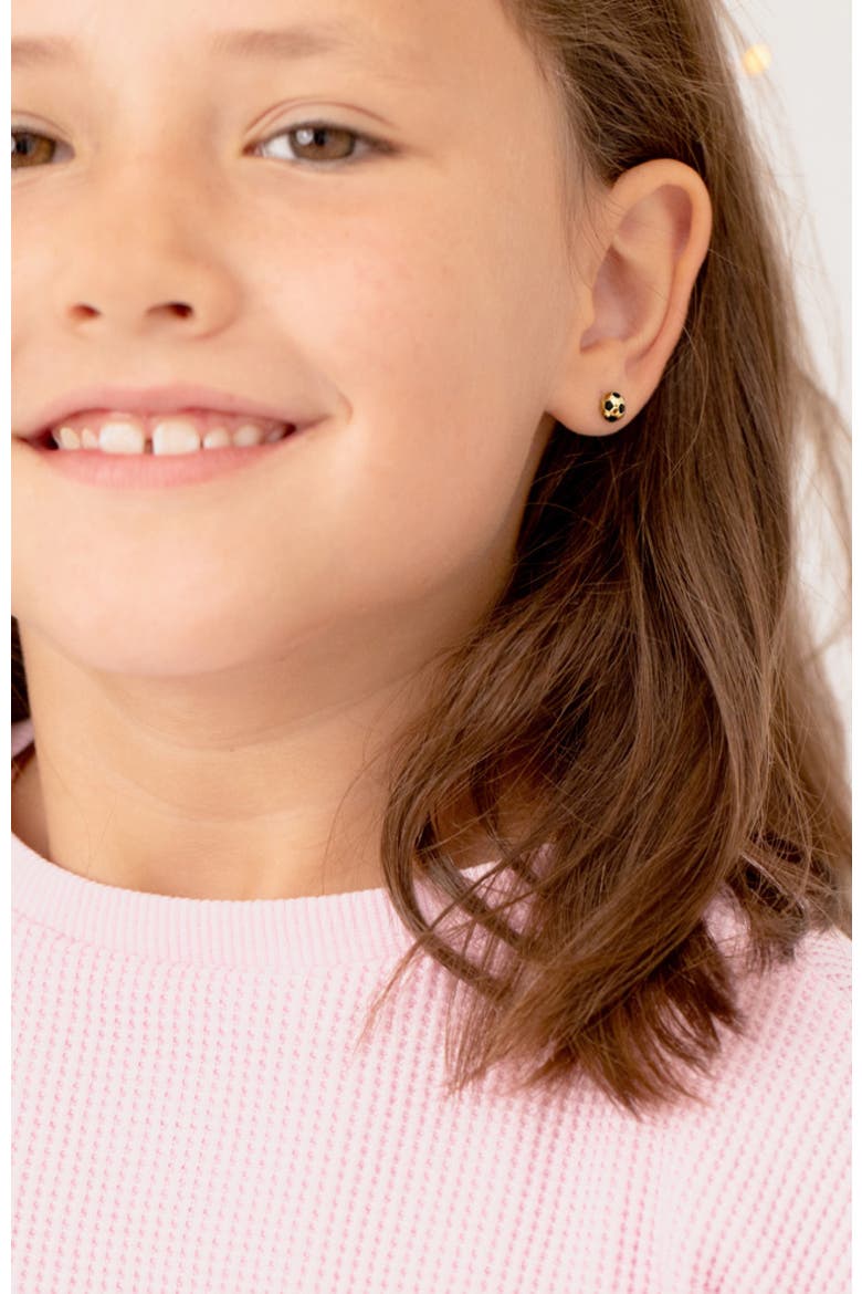 Enamel Soccer Ball Plated Earrings, Alternate, color, Black