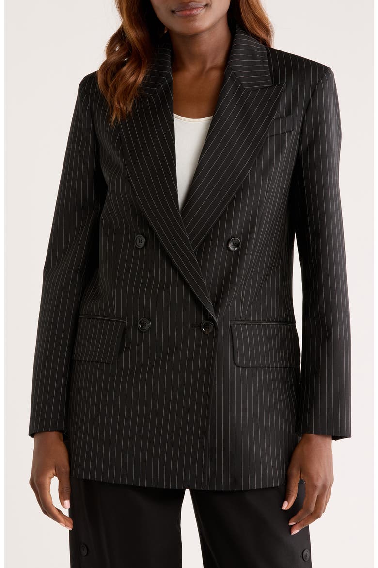 Mattia Pinstripe Virgin Wool Blazer, Alternate, color, BLACK/ WHITE