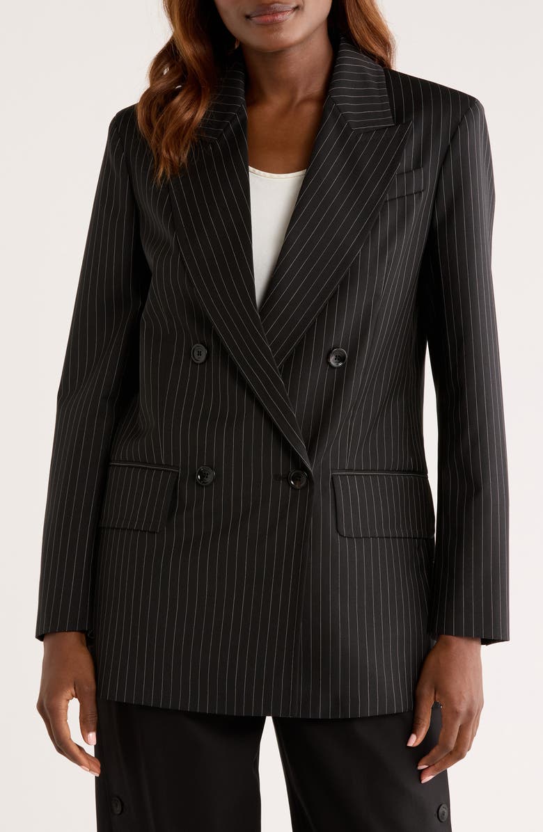 Max Mara Mattia Pinstripe Virgin Wool Blazer, Alternate, color, Black/ White