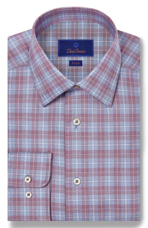 Trim Fit Exploded Check Cotton Dress Shirt