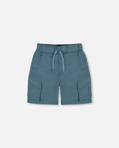 Deux Par Deux Boy's Parachute Cargo Pocket Shorts Dark Teal In Dark Teal