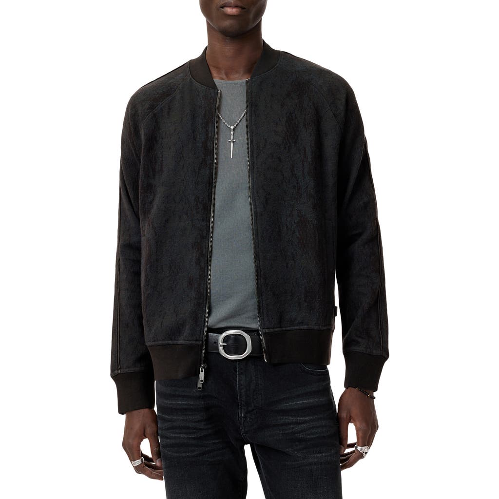 John Varvatos Riggins Python Jaquard Cotton Stretch Blend Bomber Jacket In Black