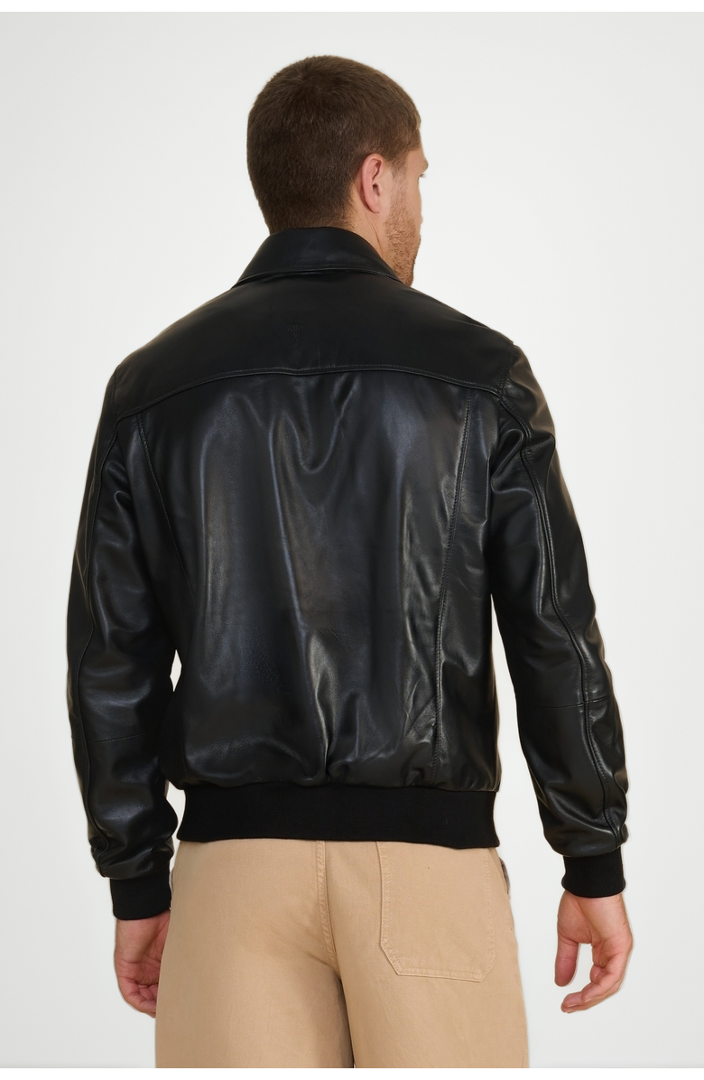 FURNIQ UK Mason Leather Bomber Jacket, Alternate, color, Black