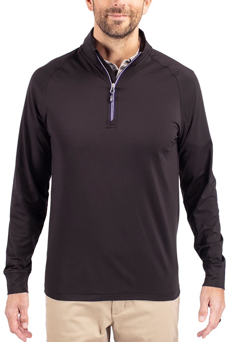 Adapt Knit Quarter Zip Pullover, Main, color, BLACK/COLLEGE PURPLE