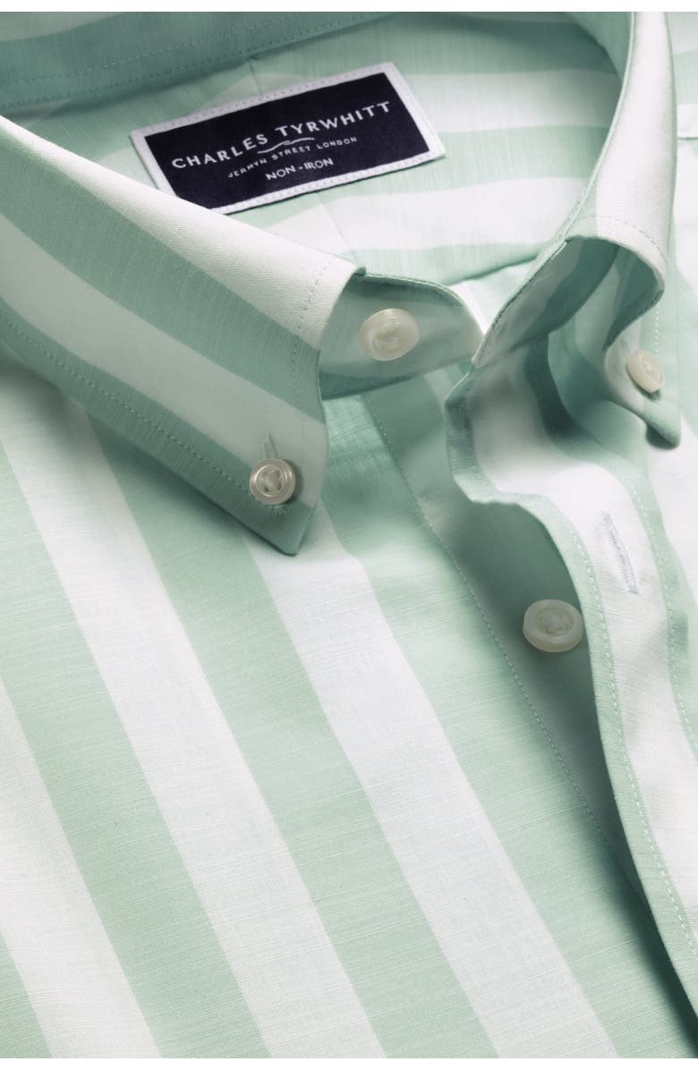 Charles Tyrwhitt Non-Iron Stretch Poplin Slub Short Sleeve Shirt, Alternate, color, Aqua Green