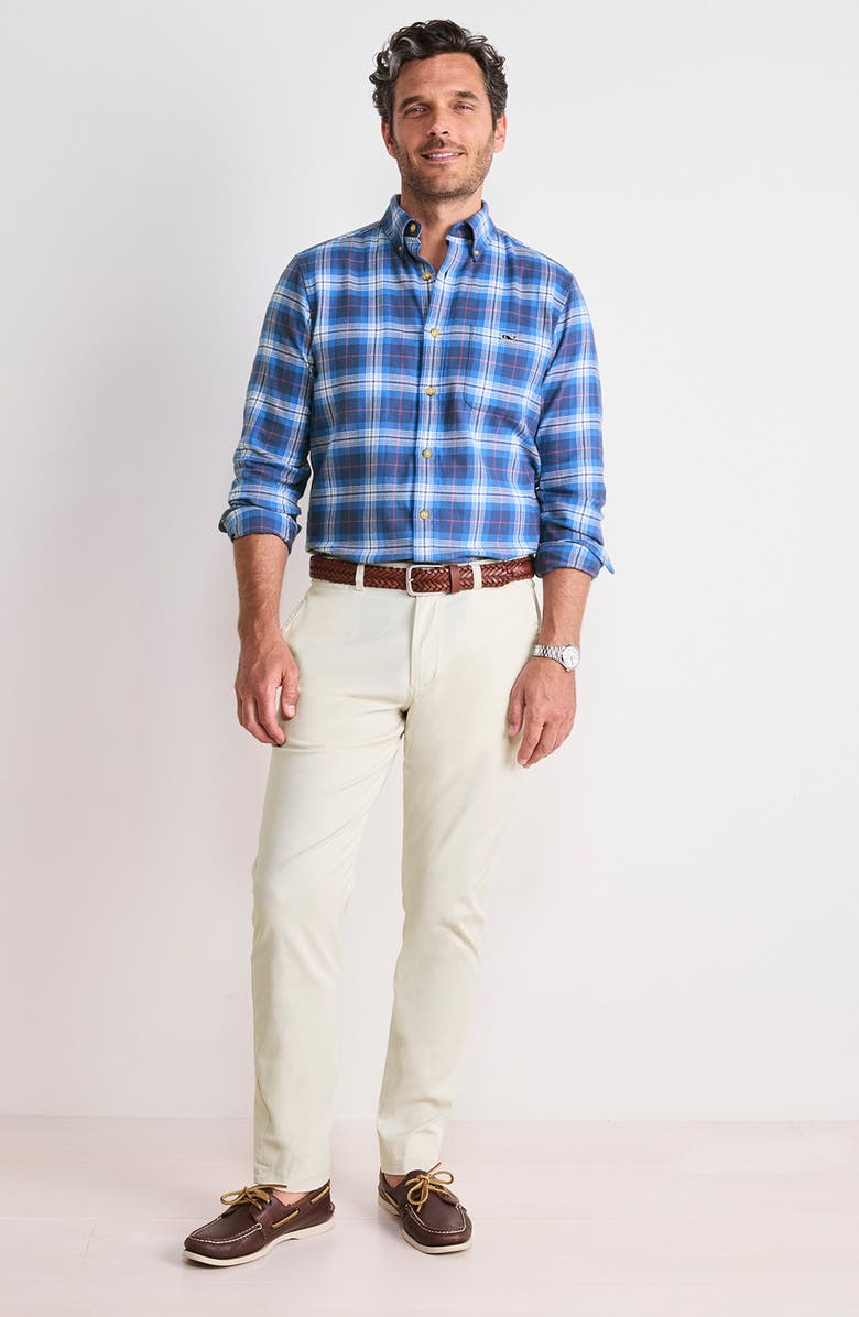 vineyard vines Muskeget Plaid Cotton Flannel Button-Down Shirt, Alternate, color, Tide Blue