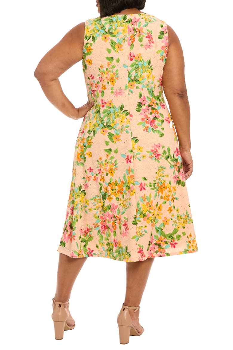 Floral Keyhole Midi Dress, Alternate, color, PEACH FUZZ/ CORAL