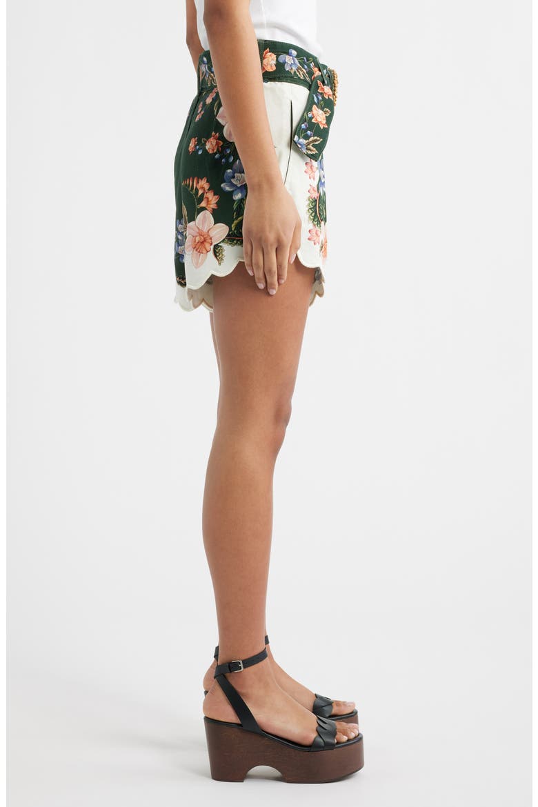Berry Garden High Rise Belted Cotton Twill Shorts, Alternate, color, BERRY GARDEN BLACK
