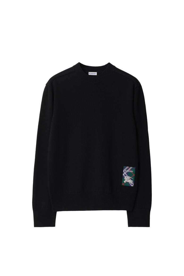 Check Label Wool Sweater, Alternate, color, Black