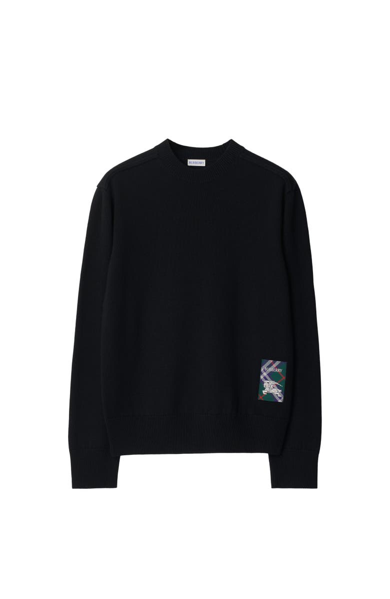 Burberry Check Label Wool Sweater, Alternate, color, Black