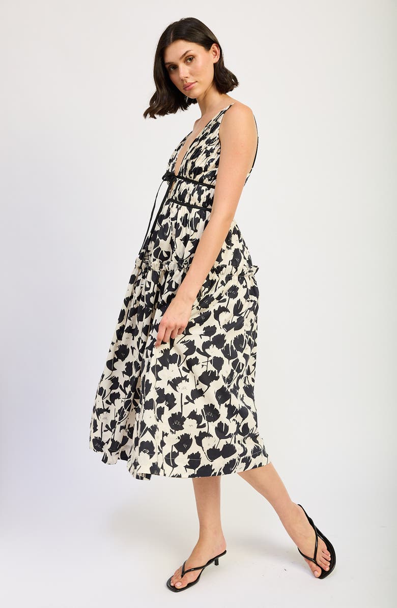 En Saison Laurel Floral Cotton Midi Dress, Alternate, color, Ivory Black
