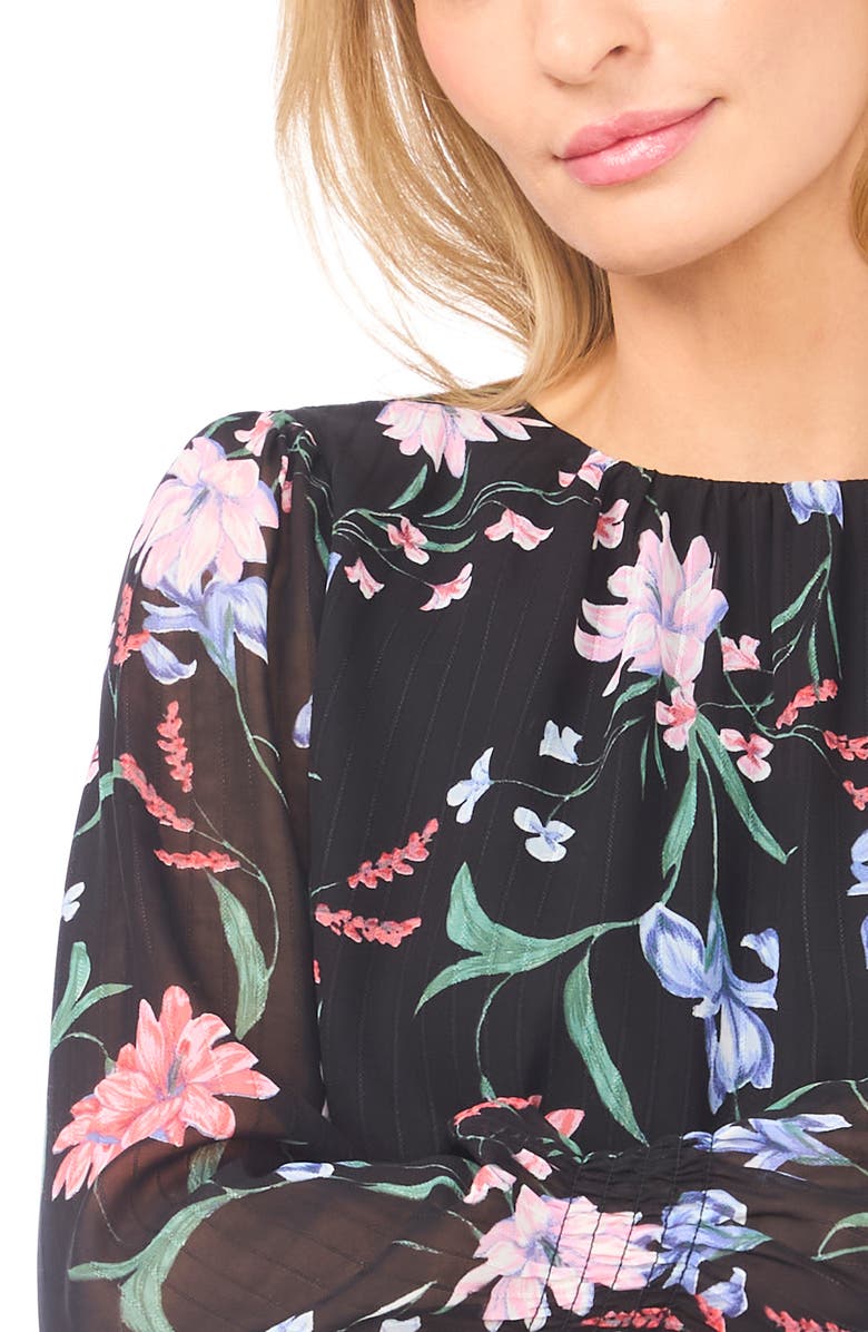 CeCe Floral Stripe Top, Alternate, color, Rich Black