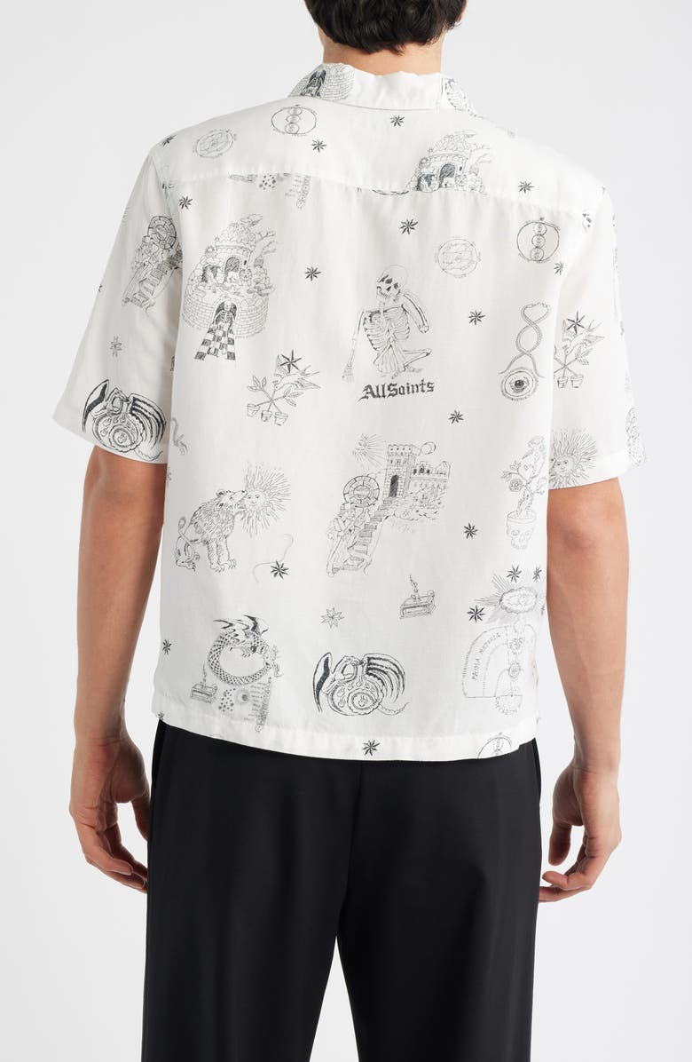 AllSaints Terra Print Short Sleeve Button-Up Shirt, Alternate, color, Ecru