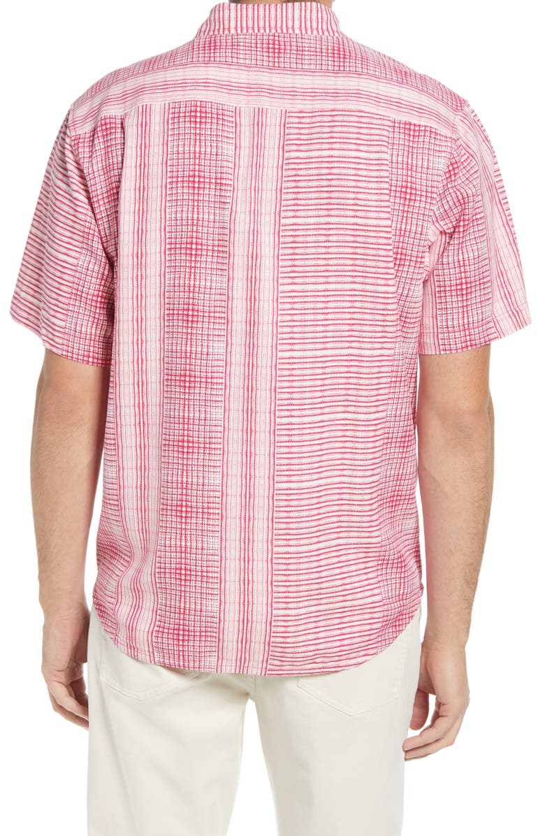 Tommy Bahama Bay Street Blues Short Sleeve Silk Button-Up Shirt, Alternate, color, Bright Blush