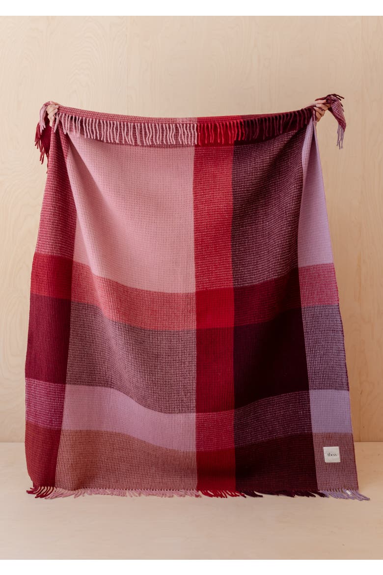 Recycled Wool Waffle Throw Blanket, Alternate, color, Burgundy Waffle Block Check