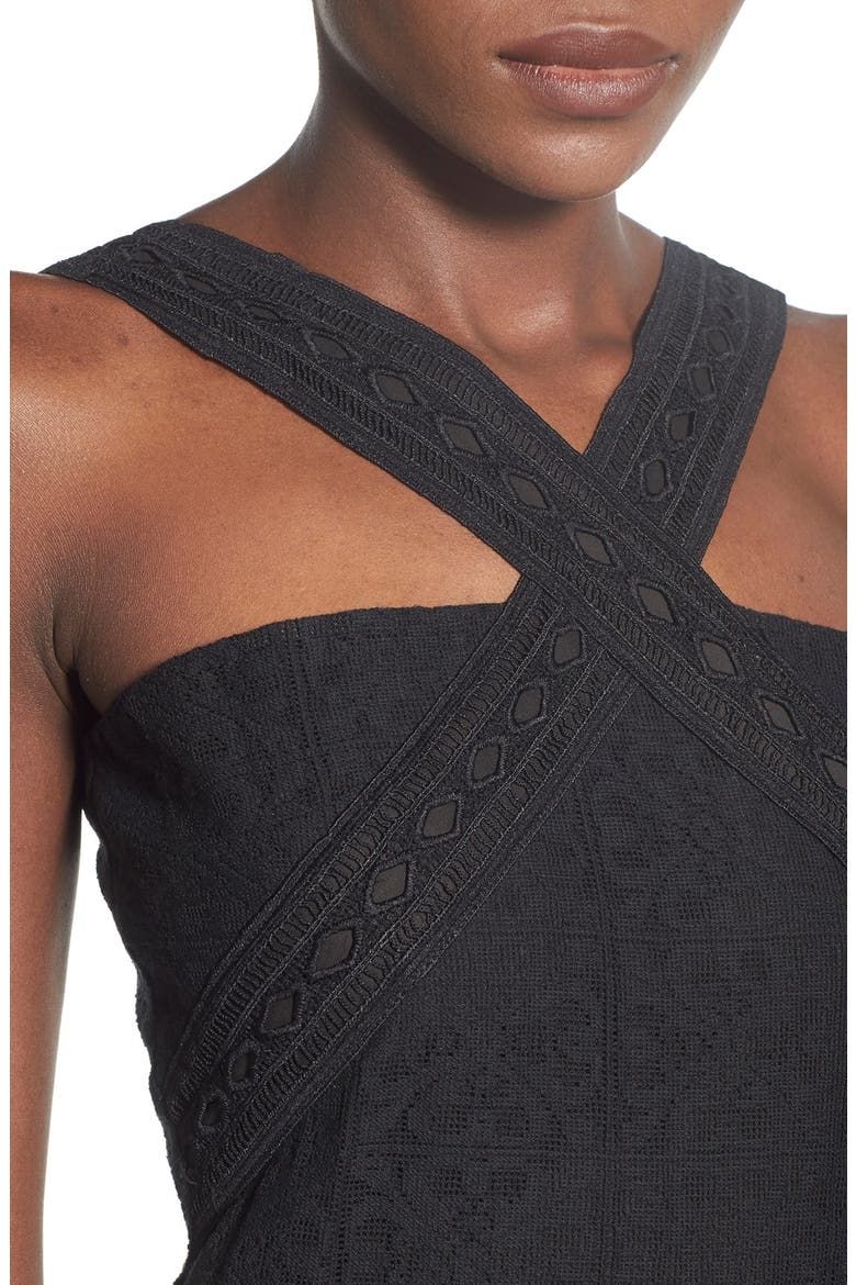 Lace Fit & Flare Midi Dress, Alternate, color, BLACK
