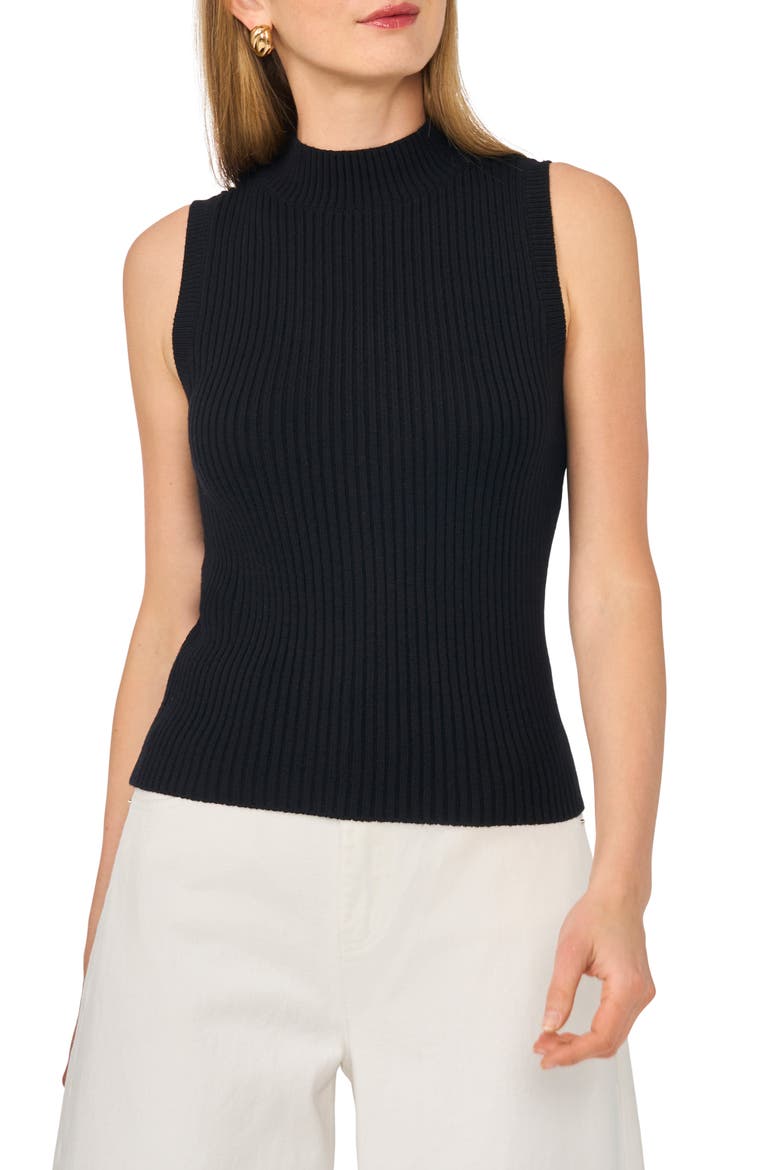 Ribbed Mock Neck Sweater Tank, Main, color, RICH BLACK
