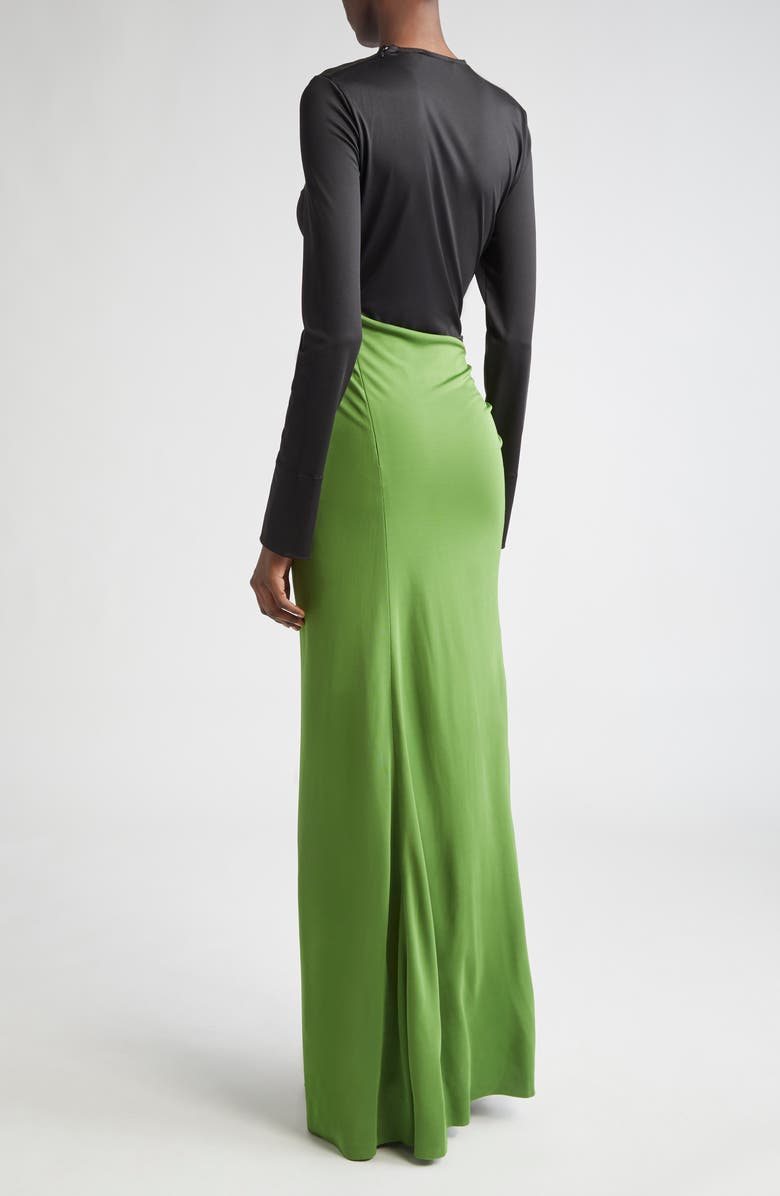 Victoria Beckham Colorblock Ruched Long Sleeve Jersey Gown, Alternate, color, 