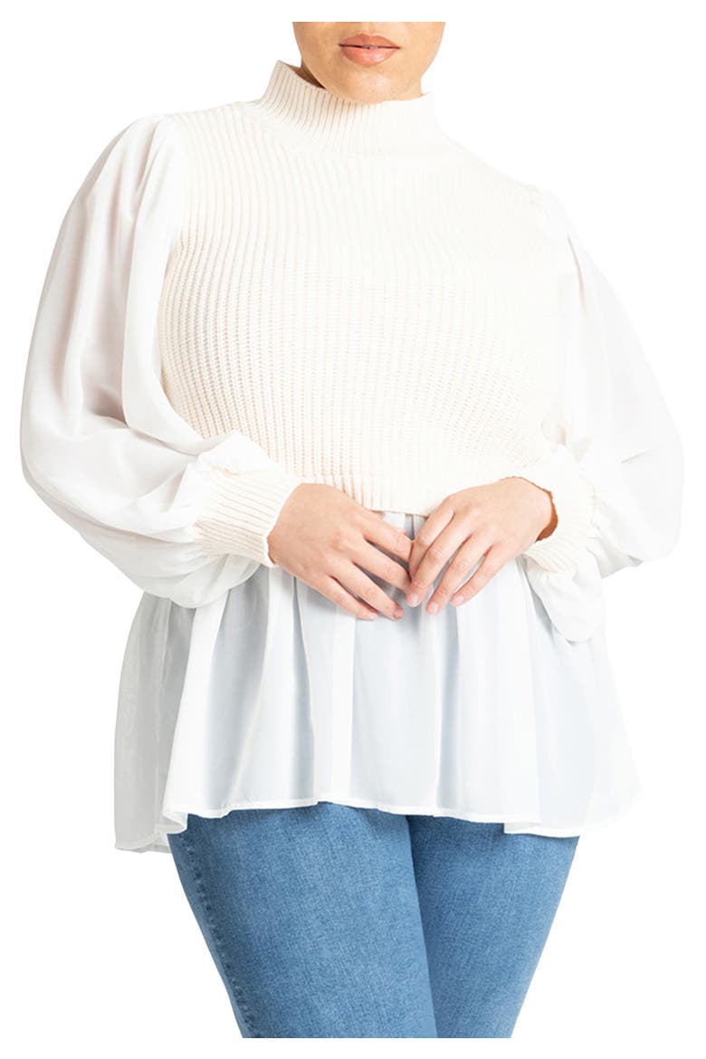 Twofer Sweater With Chiffon, Main, color, BUTTERCREAM
