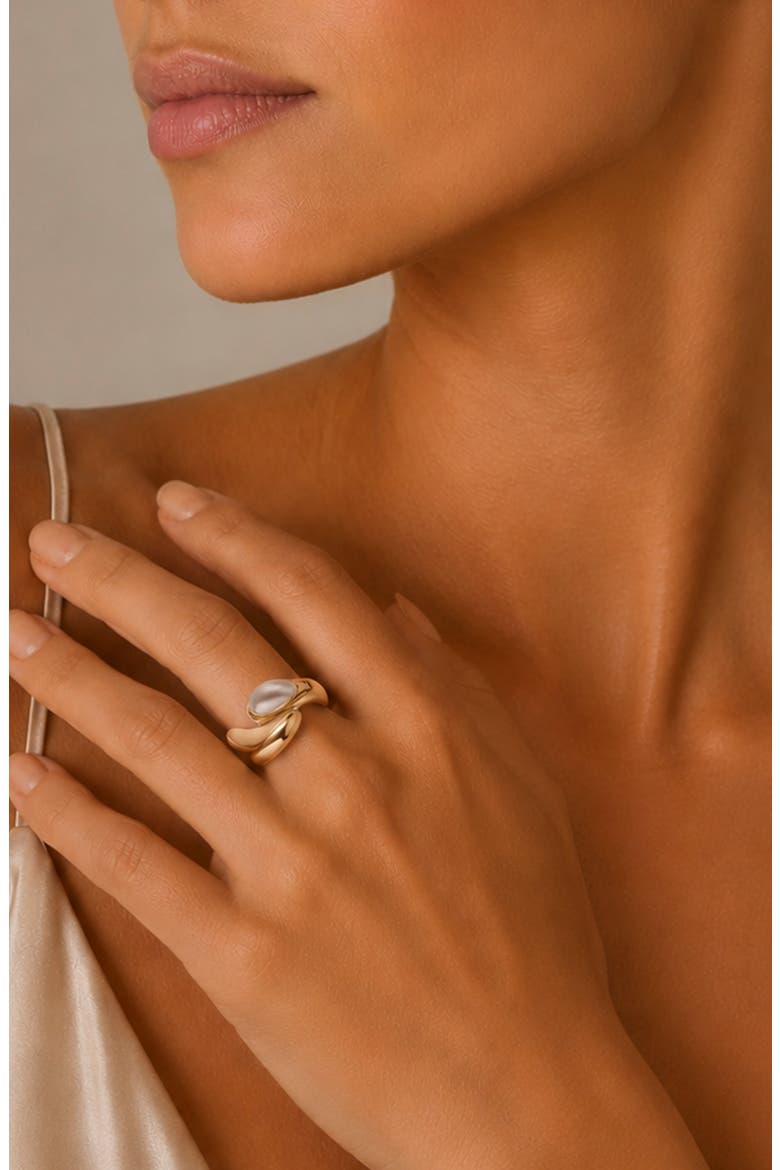 Faux Pearl Abstract Ring, Alternate, color, GOLD