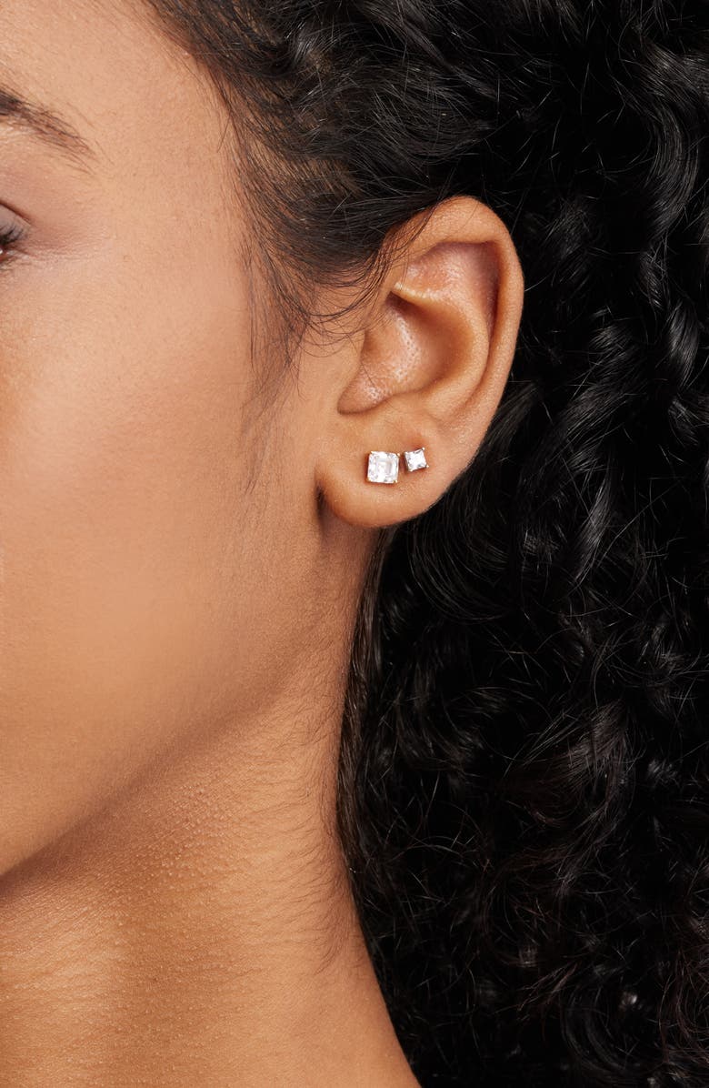 Nordstrom 3-Pack Cubic Zirconia Square Stud Earrings, Alternate, color, 14K Gold- Platinum Plating