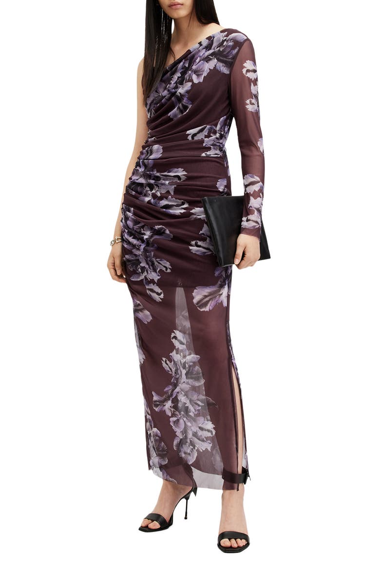 Eris Pleated Single Long Sleeve Mesh Maxi Dress, Alternate, color, MONICA OXBLOOD RED