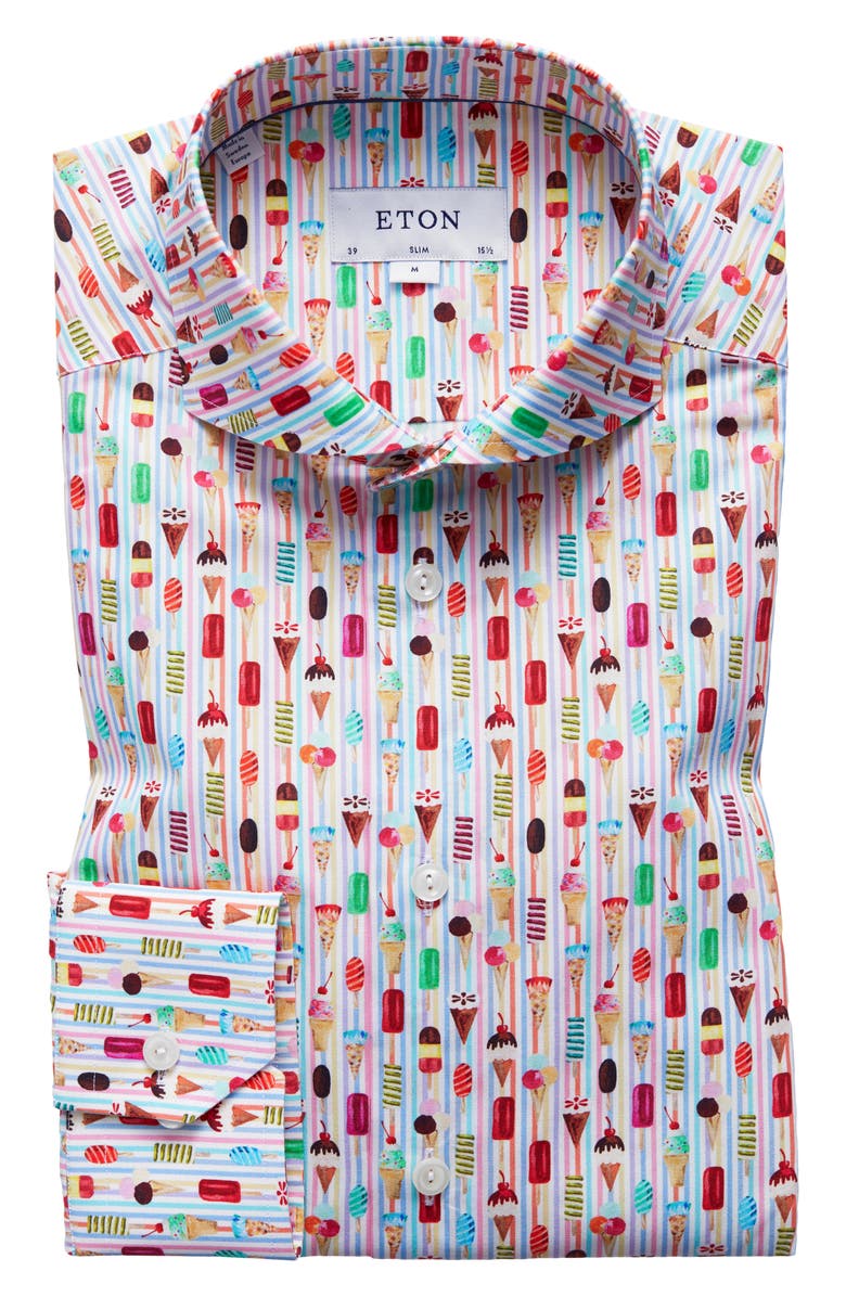 Eton Slim Fit Ice Cream Print Dress Shirt, Main, color, 