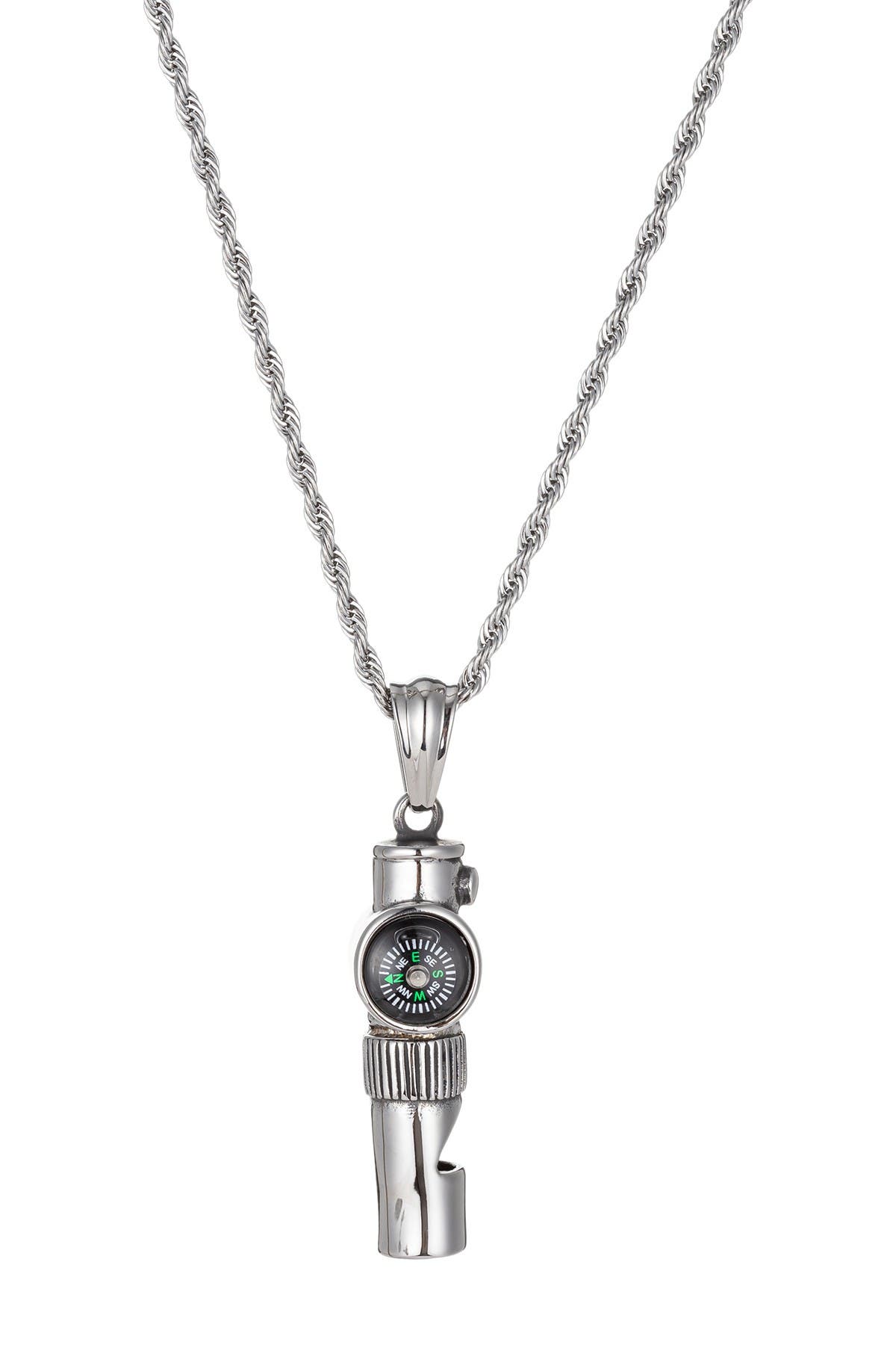 EYE CANDY LOS ANGELES Lincoln Titanium Compass Pendant Necklace With Working Whistle