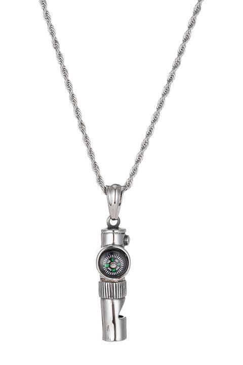 Lincoln Titanium Compass Pendant Necklace With Working Whistle