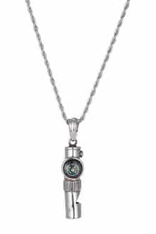 EYE CANDY LOS ANGELES Lincoln Titanium Compass Pendant Necklace With Working Whistle
