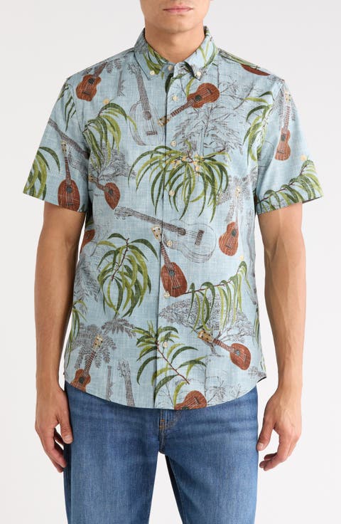 Kamaka Ukulele Short Sleeve Cotton Blend Button-Down Shirt
