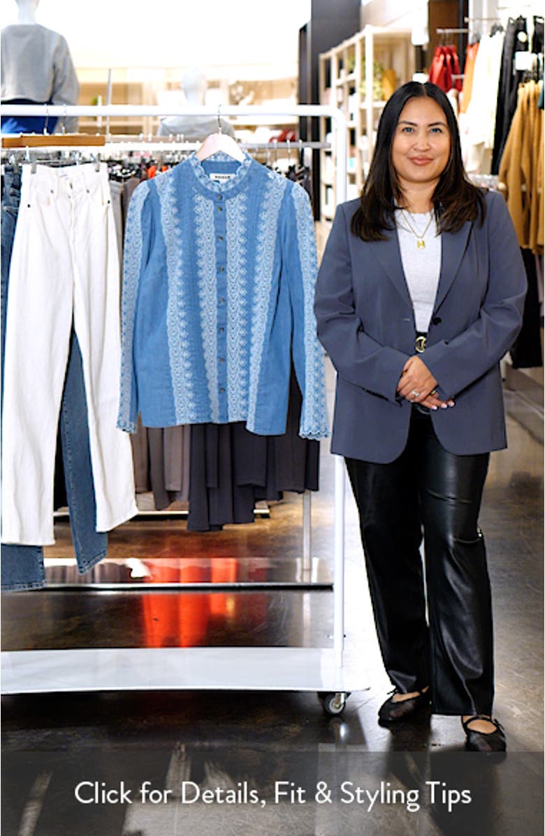 Embroidered Denim Button-Up Blouse, sales video thumbnail