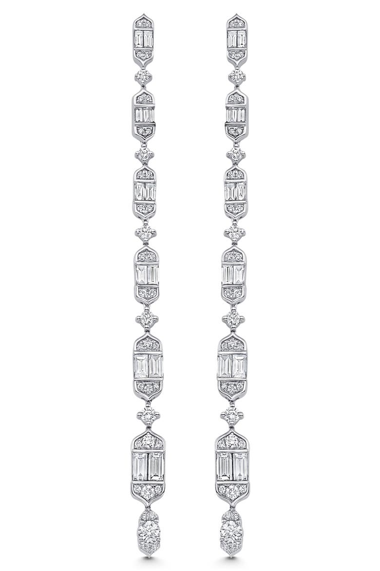 Taj Baguette Diamond Linear Drop Earrings, Main, color, 18K WHITE GOLD