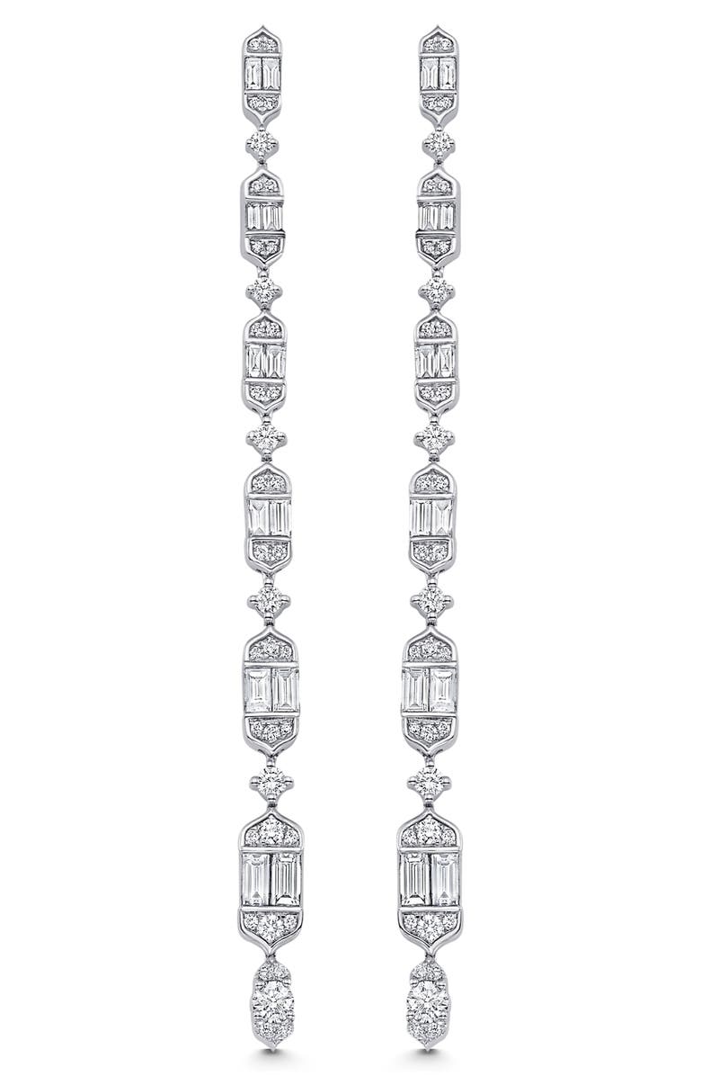 Sara Weinstock Taj Baguette Diamond Linear Drop Earrings, Main, color, 18K White Gold