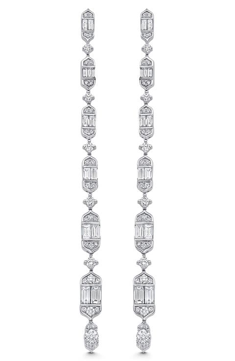 Taj Baguette Diamond Linear Drop Earrings
