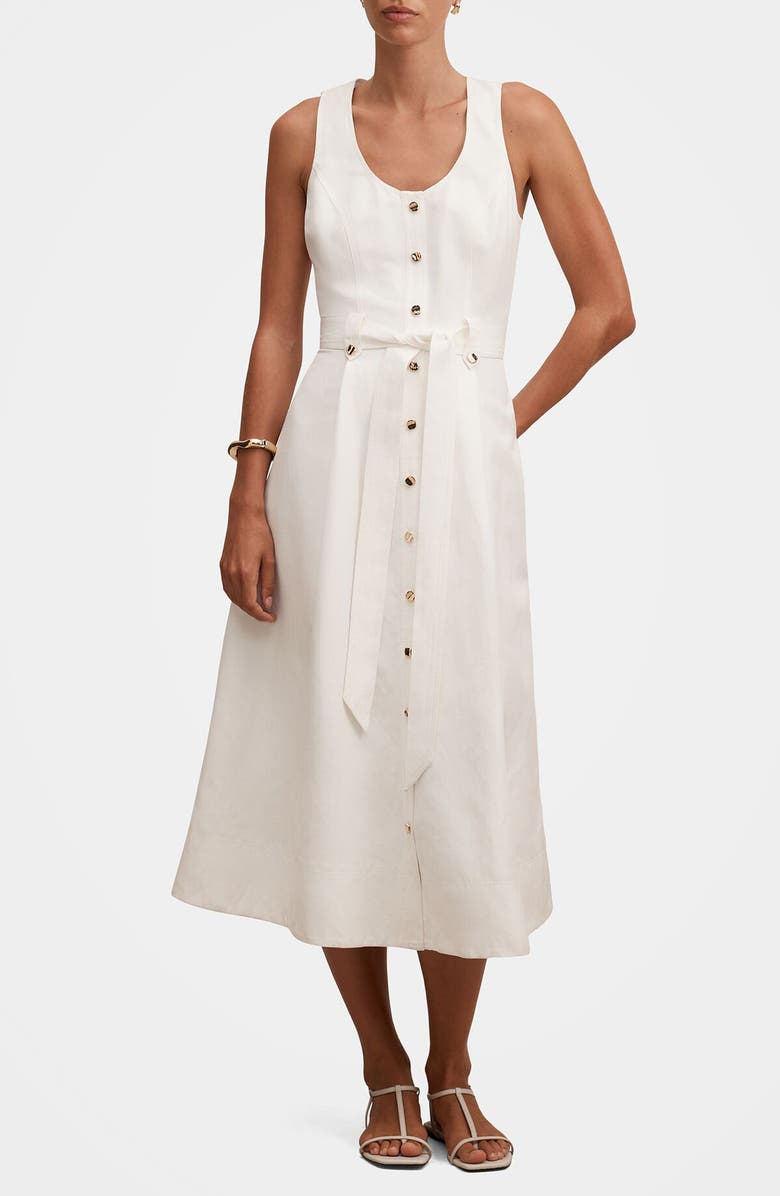 Ever New Priscilla Button Down Midi Dress, Main, color, Porcelain
