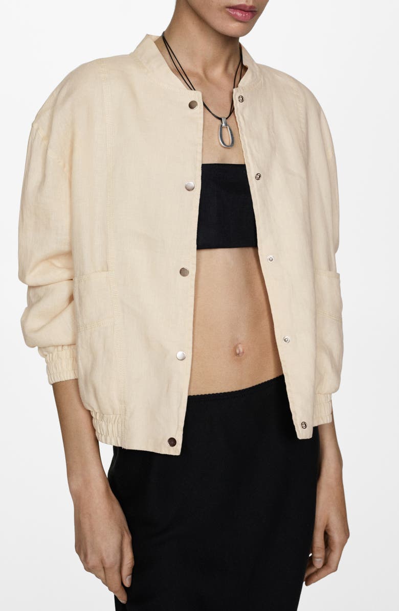 MANGO Snap Front Linen Bomber Jacket, Main, color, 