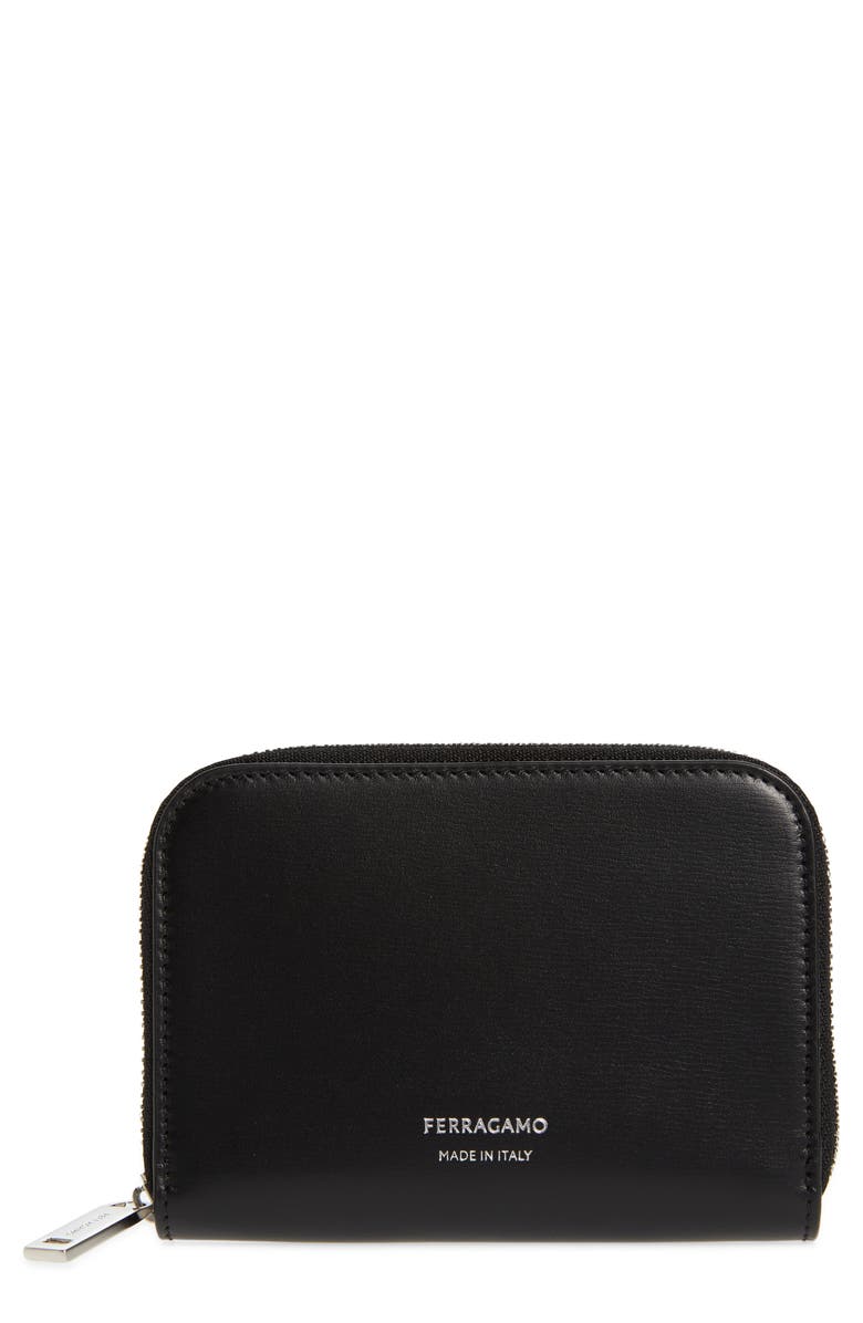 FERRAGAMO Classic Leather Zip Card Holder, Main, color,