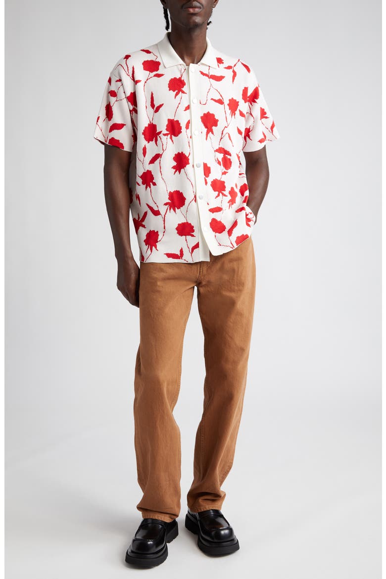 La Chemise Maille Rosa Short Sleeve Button-Up Jacquard Knit Shirt, Alternate, color, MULTI-WHITE