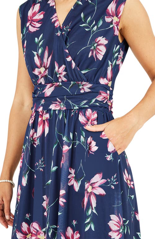 Yumi Mesh Stretch Midi Dress With Pockets In Blue