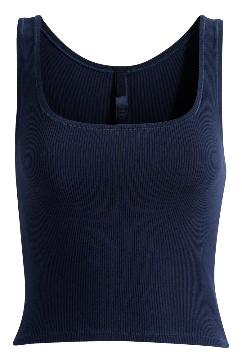 Crop Stretch Cotton Rib Tank, Main, color, NAVY