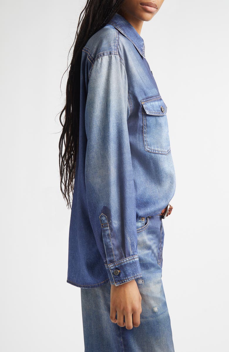 Golden Goose Journey Patty Distressed Twill Button-Up Shirt, Alternate, color, 