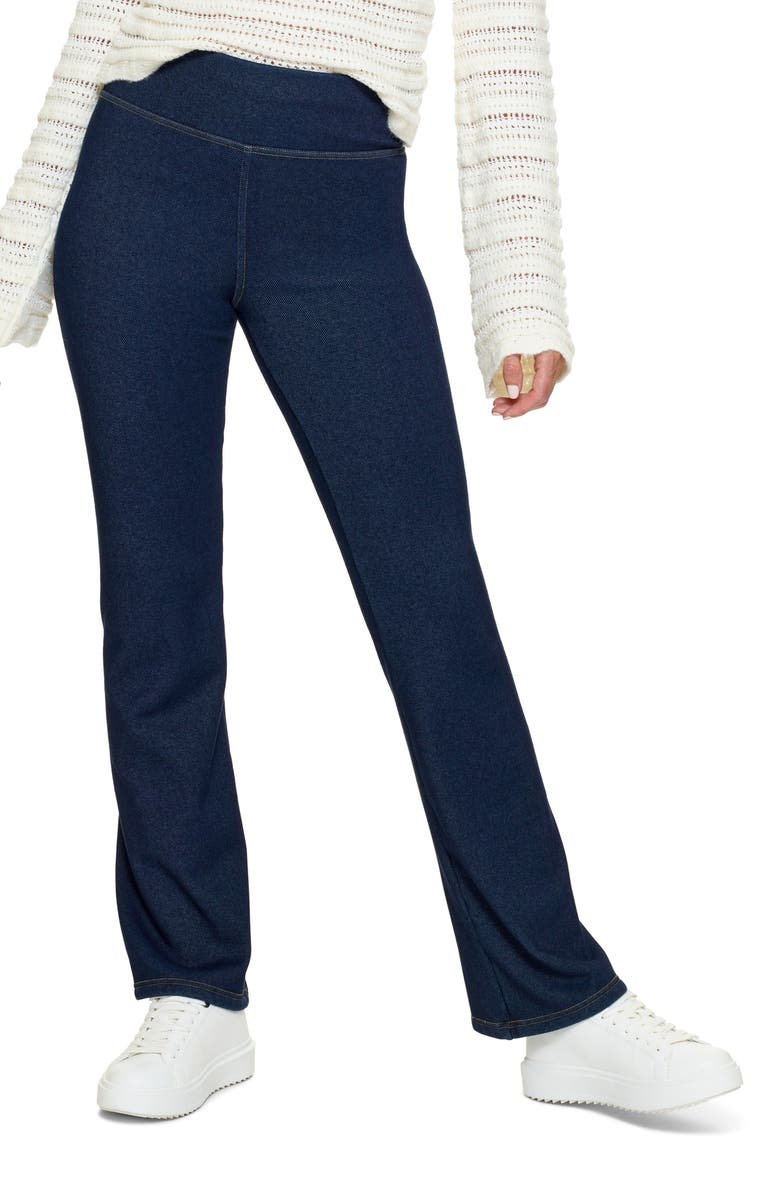 Hue Plush Lined Denim Bootcut Leggings, Main, color, Midnight Rinse