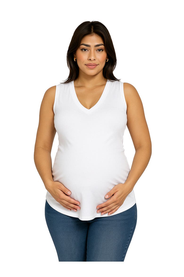 Maternity V-Neck Tunic Tank Top with Round Hemline, Main, color, White