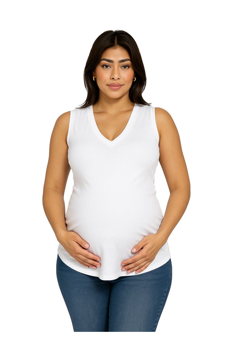 24seven Comfort Apparel Maternity V-Neck Tunic Tank Top with Round Hemline, Main, color, White