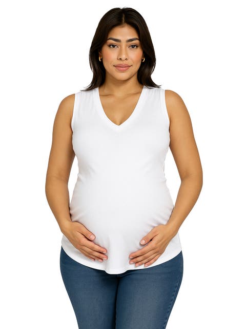 Maternity V-Neck Tunic Tank Top with Round Hemline