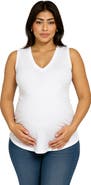 24seven Comfort Apparel Maternity V-Neck Tunic Tank Top with Round Hemline
